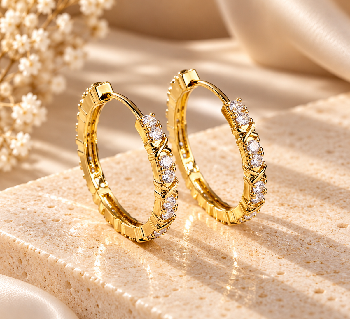 Aurelia Spark Hoops – Gold-Plated CZ Hoop Earrings