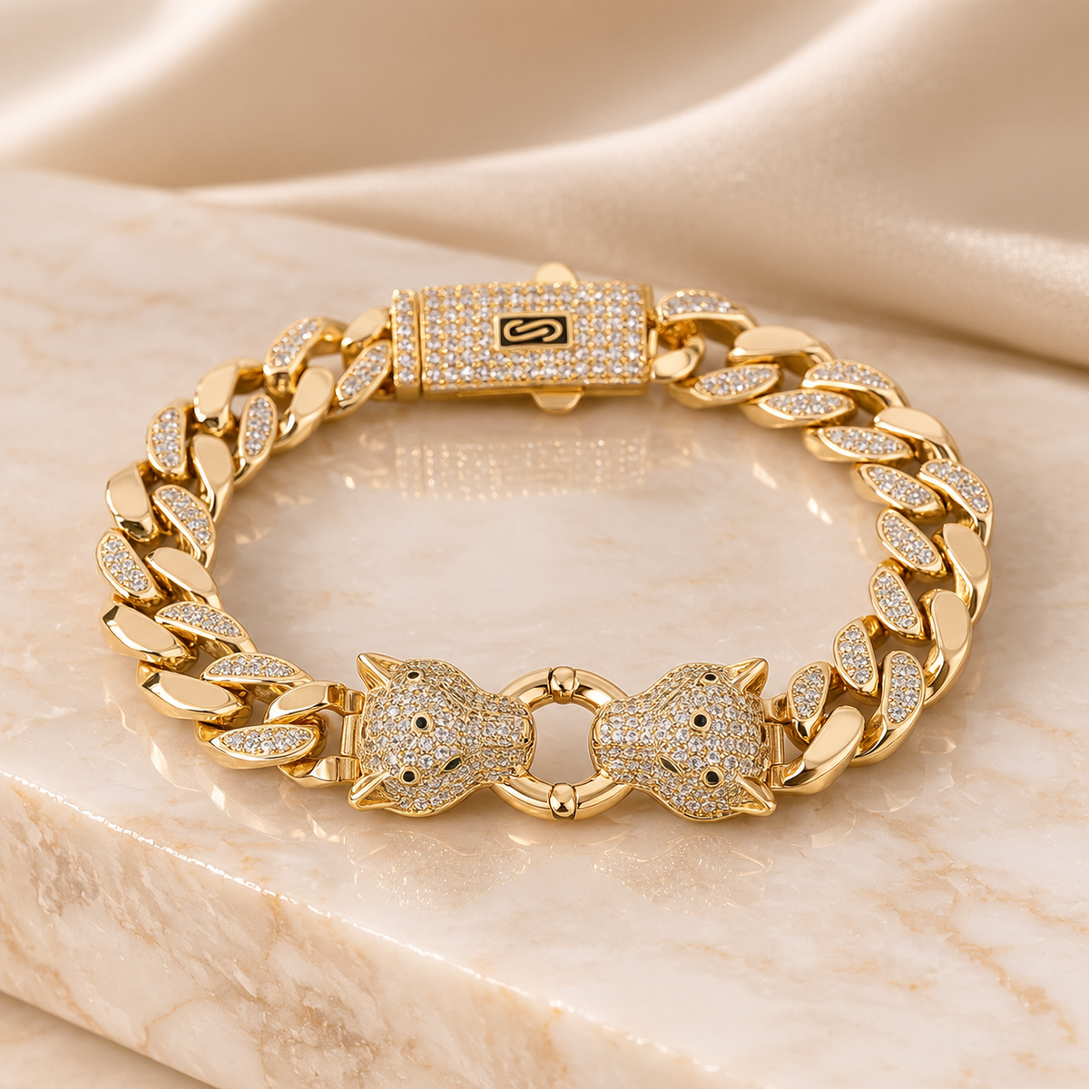 AMALA Golden Panther Cuban Bracelet