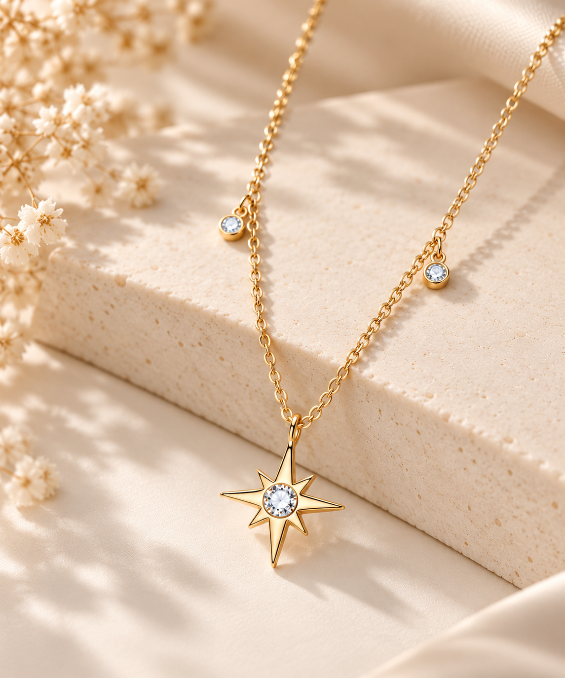 North Star Moissanite Necklace in Gold and Silver